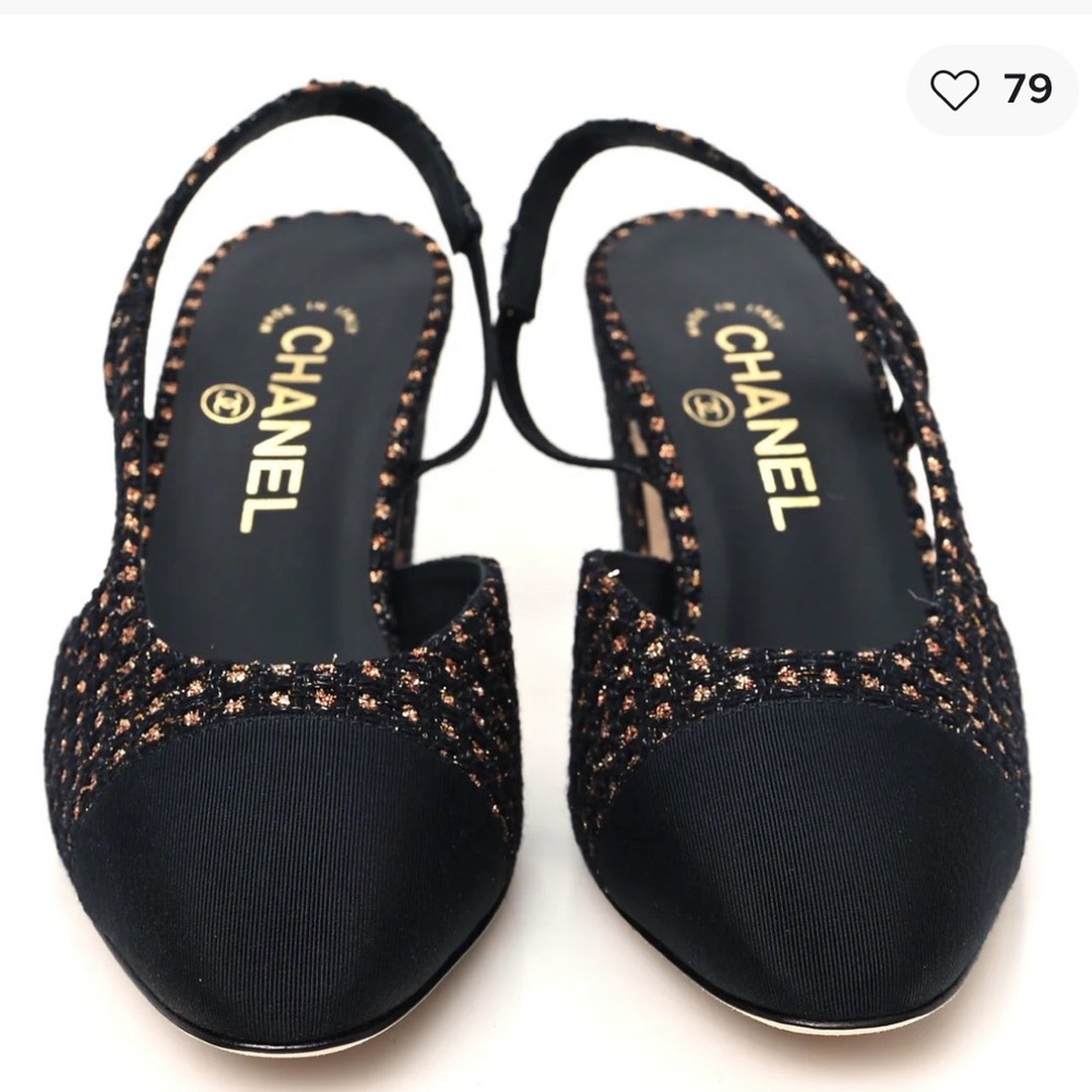 CHANEL Black and Gold Textured Heels